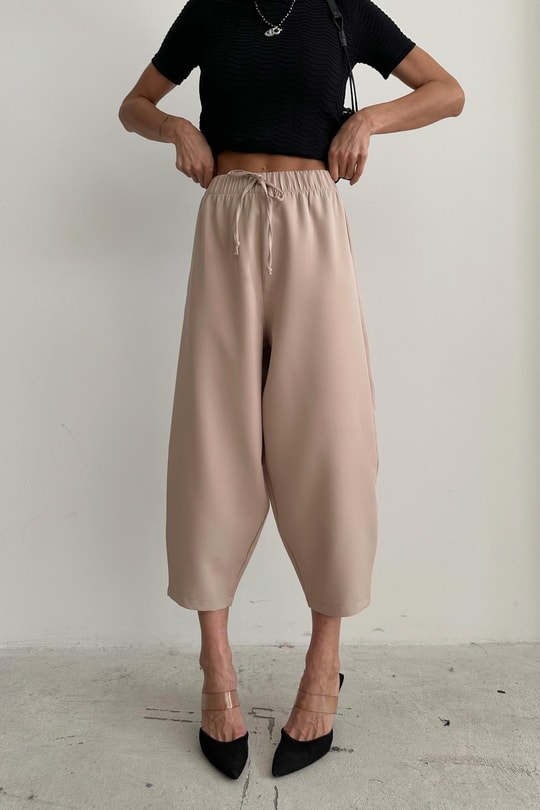 Bağcıklı Balon Pantolon Bej
