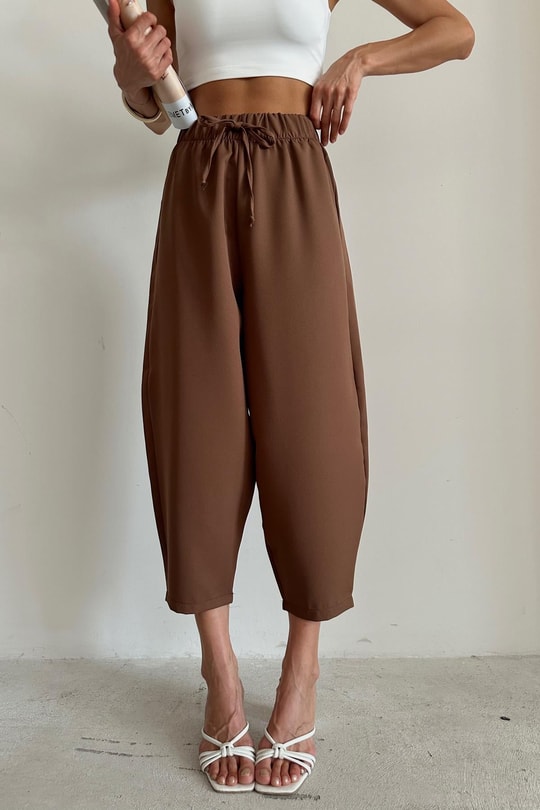 Bağcıklı Balon Pantolon Kahve