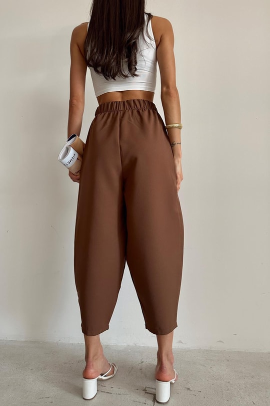 Bağcıklı Balon Pantolon Kahve