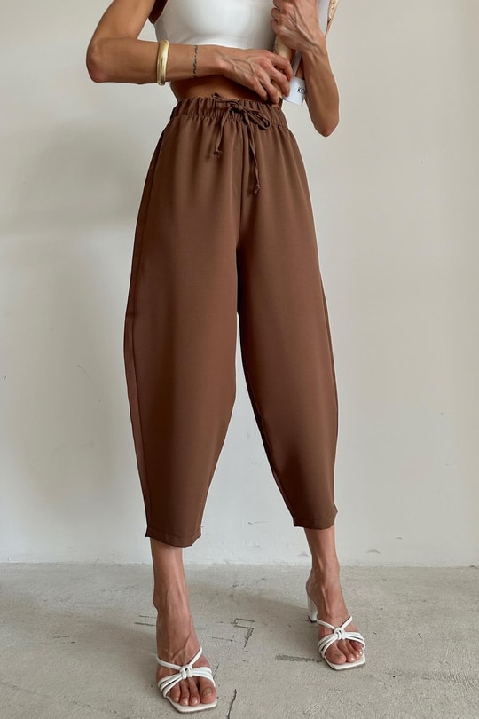 Bağcıklı Balon Pantolon Kahve