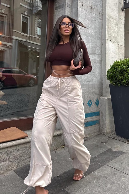 Bağcıklı Dikiş Detay Kargo Pantolon Taş