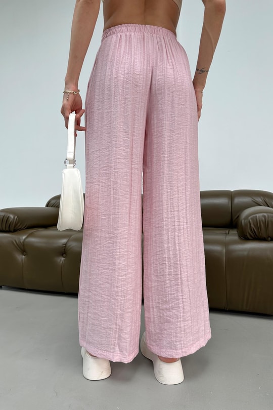 Bağcıklı Dokulu Pantolon Pembe