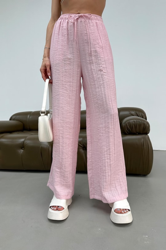 Bağcıklı Dokulu Pantolon Pembe