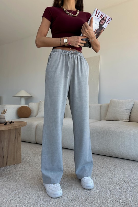 Bağcıklı Elegant Pantolon Gri
