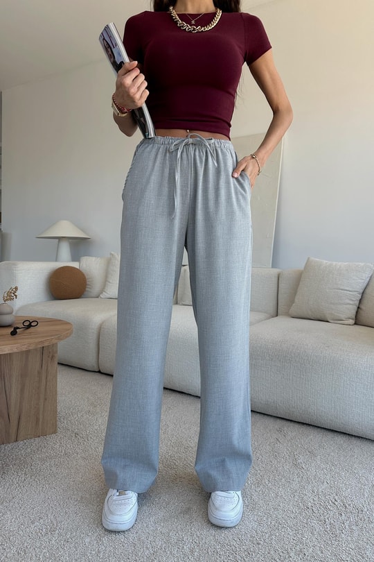 Bağcıklı Elegant Pantolon Gri