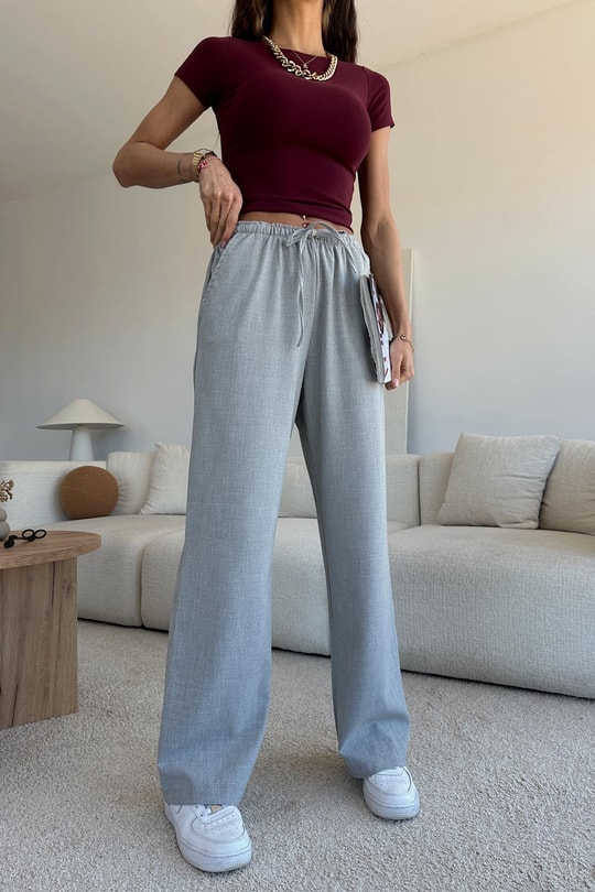 Bağcıklı Elegant Pantolon Gri
