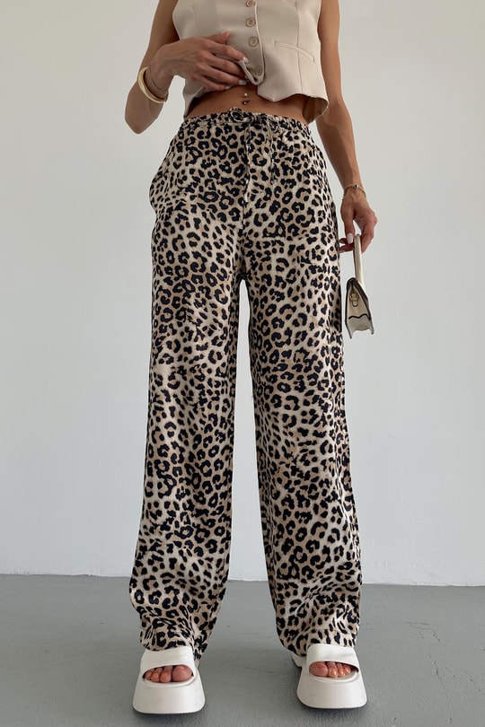 Bağcıklı Leopar Pantolon Kahve