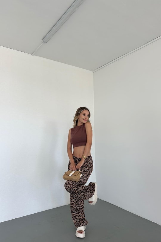 Bağcıklı Leopar Pantolon Koyu Bej