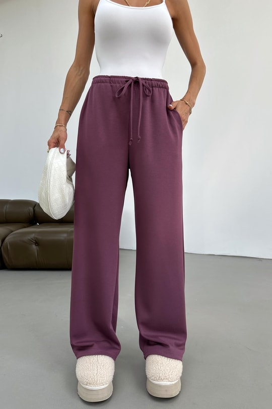 Bağcıklı Modal Pantolon Mürdüm