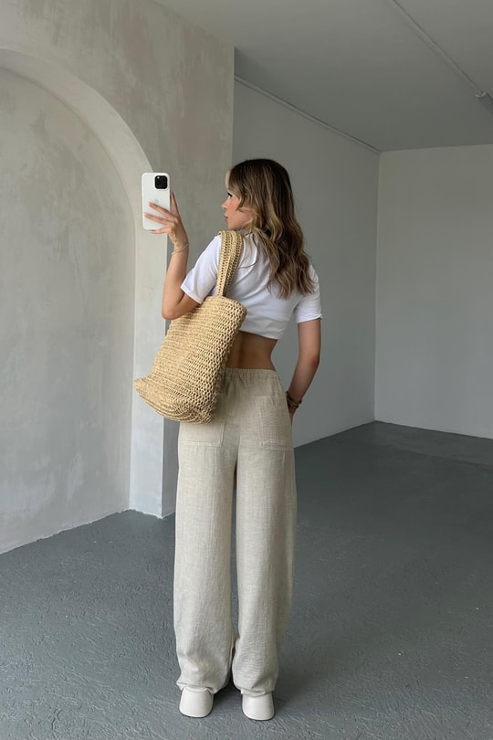 Bağcıklı Pantolon Bej