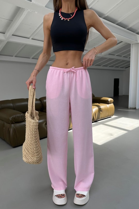 Bağcıklı Pantolon Pembe