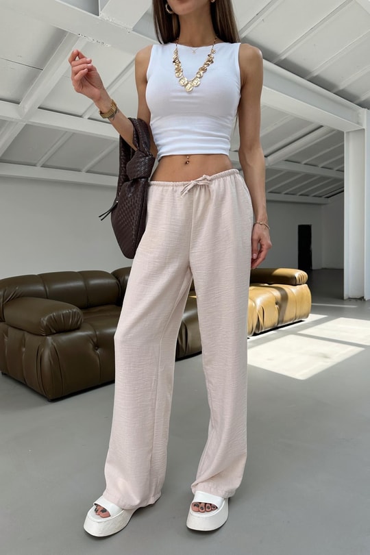 Bağcıklı Pantolon Taş