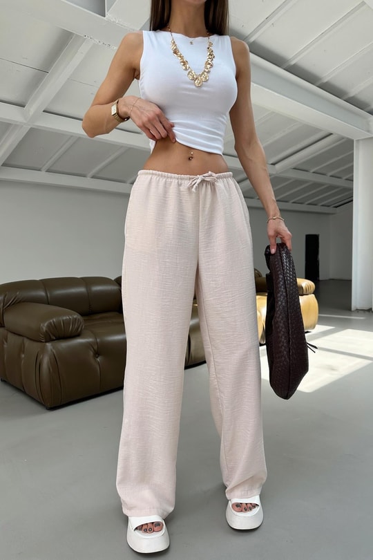 Bağcıklı Pantolon Taş