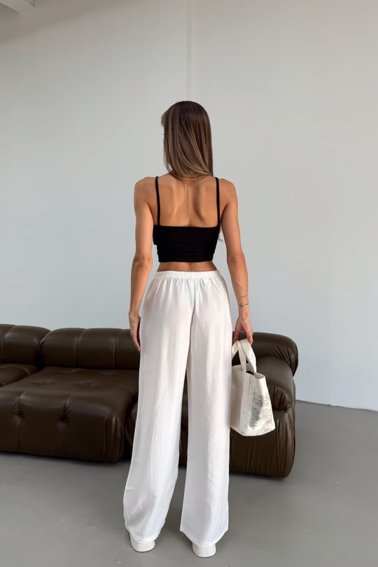 Bağcıklı Tensel Pantolon Beyaz