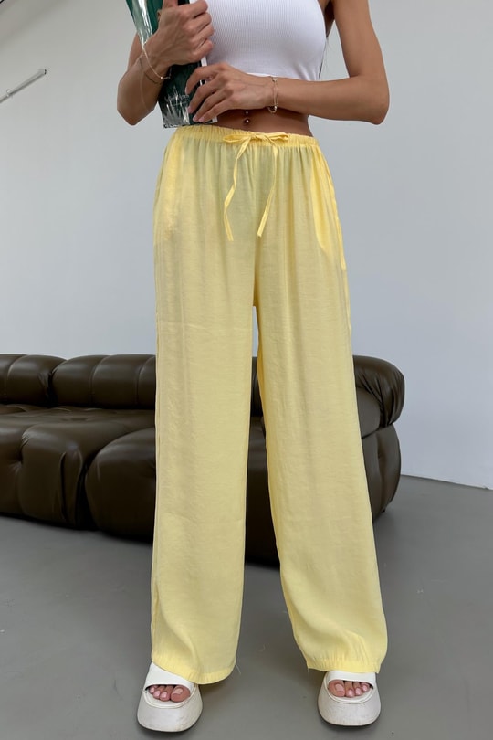Bağcıklı Tensel Pantolon Sarı