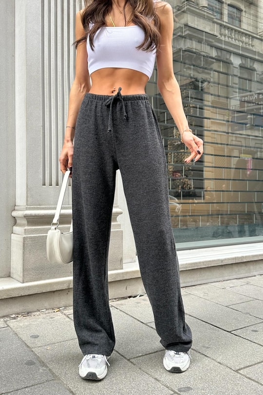 Bağcıklı Triko Pantolon Antrasit Melanj