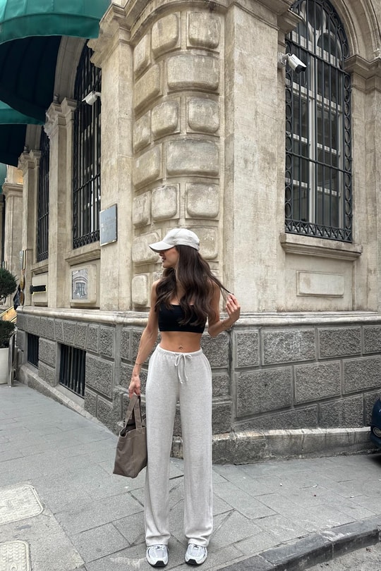 Bağcıklı Triko Pantolon Bej Melanj