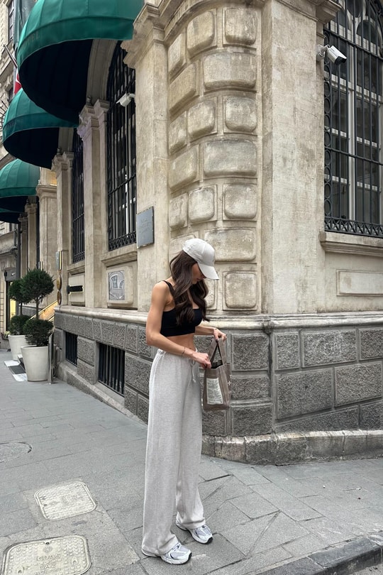 Bağcıklı Triko Pantolon Bej Melanj