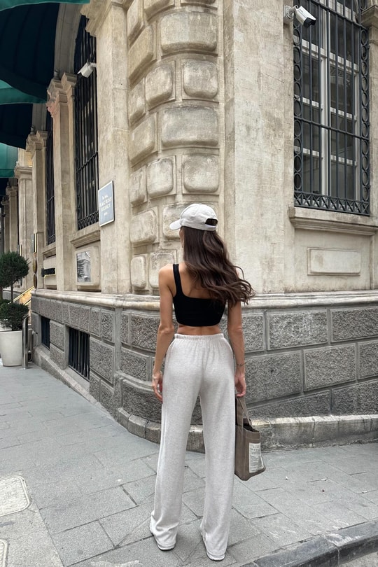 Bağcıklı Triko Pantolon Bej Melanj