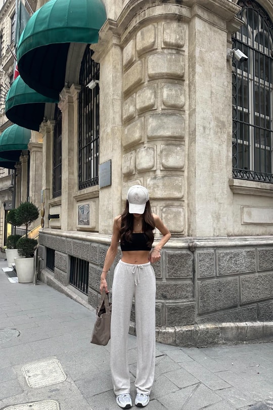 Bağcıklı Triko Pantolon Bej Melanj