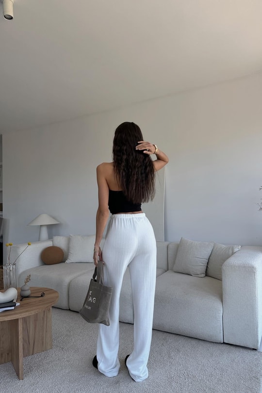 Bağcıklı Triko Pantolon Ekru