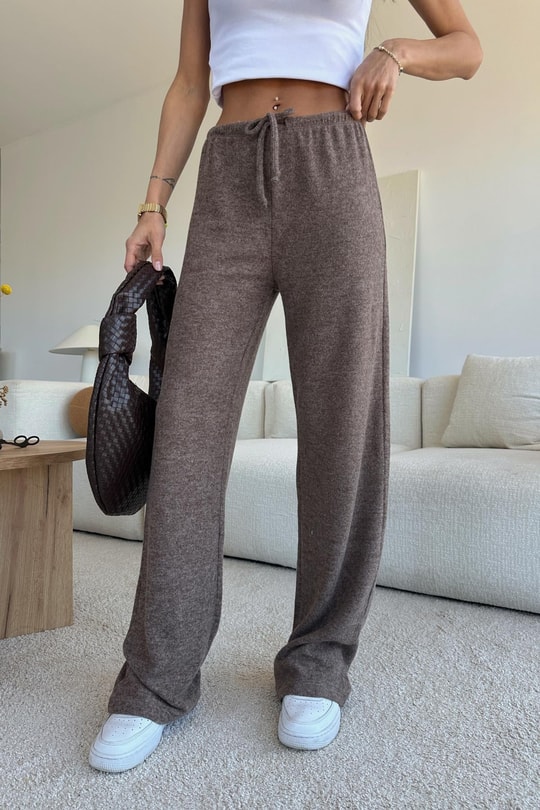 Bağcıklı Triko Pantolon Kahve