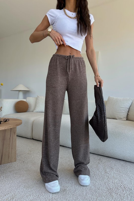 Bağcıklı Triko Pantolon Kahve