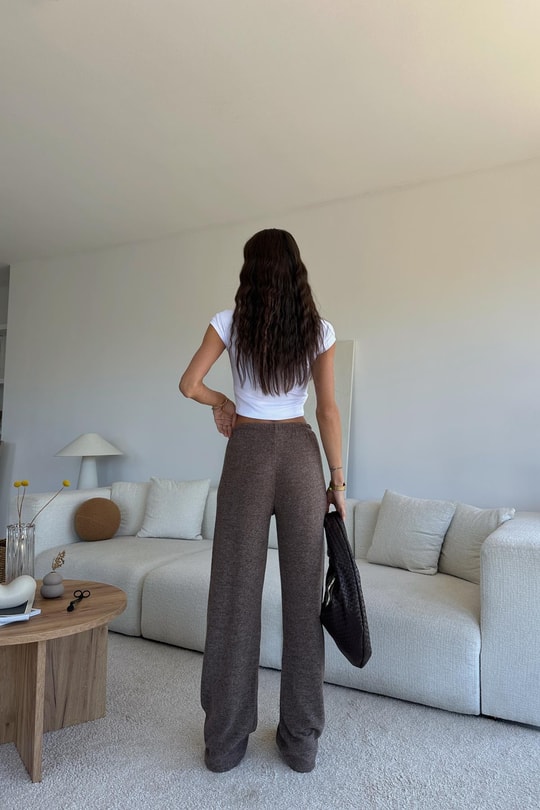 Bağcıklı Triko Pantolon Kahve