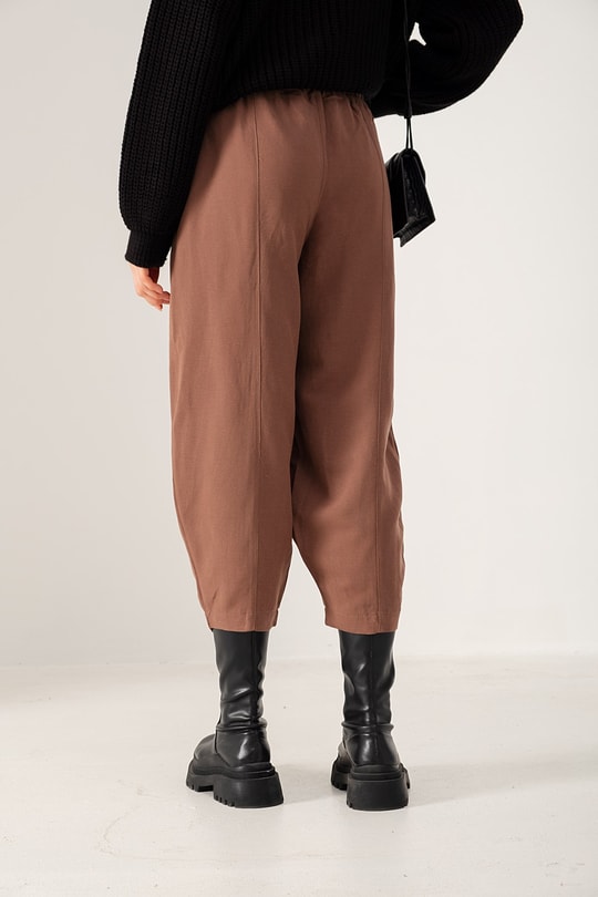 Bel Bağcıklı Keten Pantolon Kahve