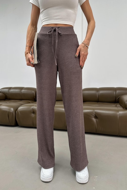 Beli Bağlamalı Triko Pantolon Vizon