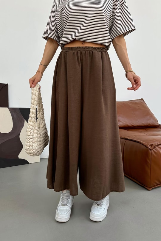 Beli Lastik Geniş Paça Pantolon Kahve