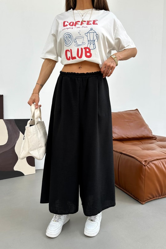 Beli Lastik Geniş Paça Pantolon Siyah
