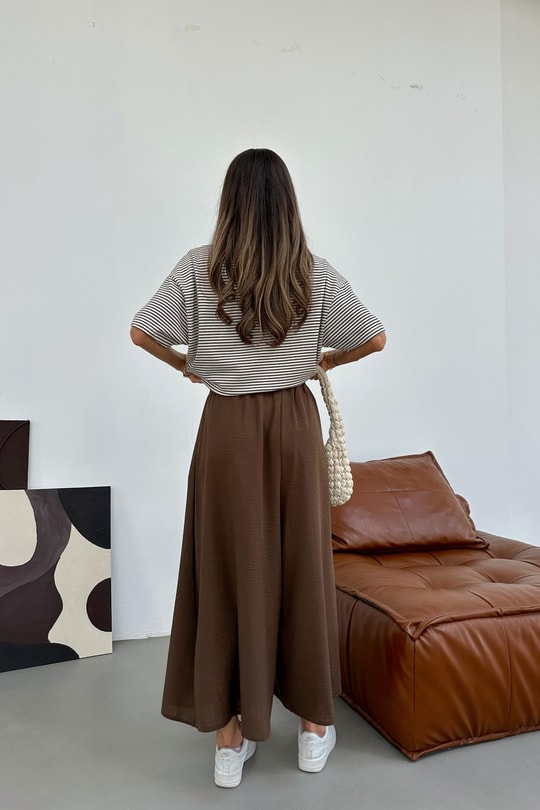 Beli Lastik Geniş Paça Pantolon Kahve