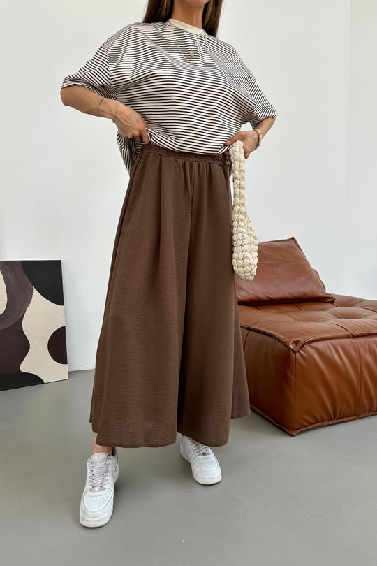Beli Lastik Geniş Paça Pantolon Kahve