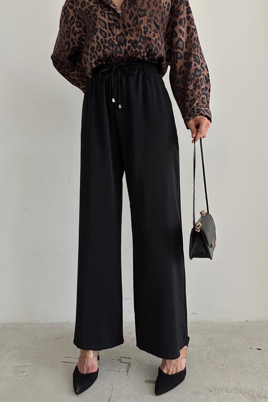Beli Lastikli Bol Pantolon Siyah