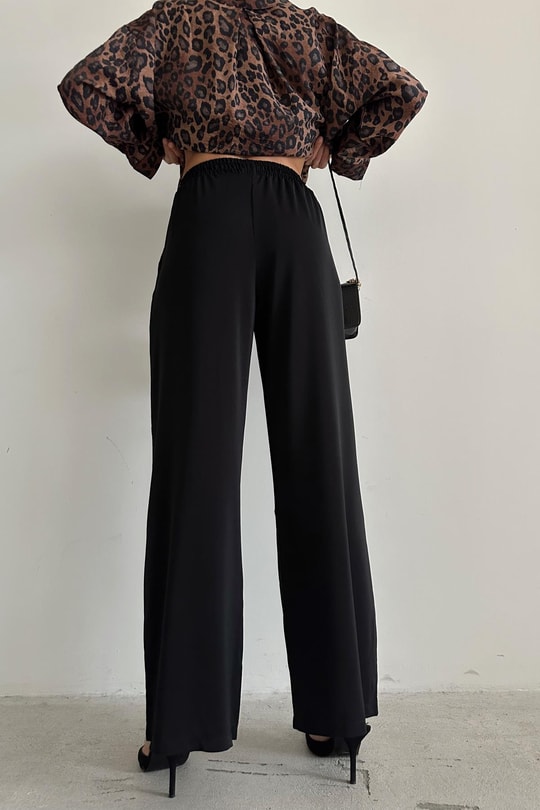 Beli Lastikli Bol Pantolon Siyah