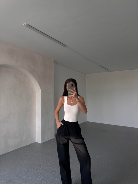 Beli Lastikli Gabardin Pantolon Siyah