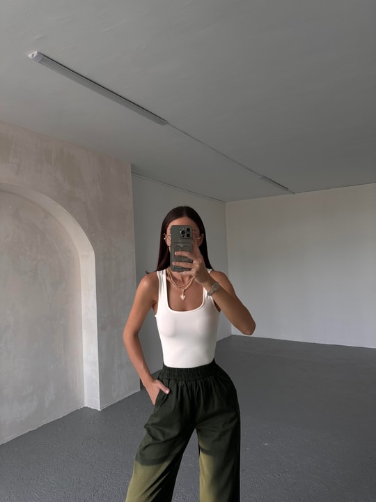 Beli Lastikli Gabardin Pantolon Yeşil