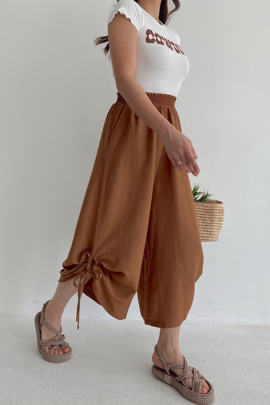 Büzgülü Culotte Pantolon Kahverengi