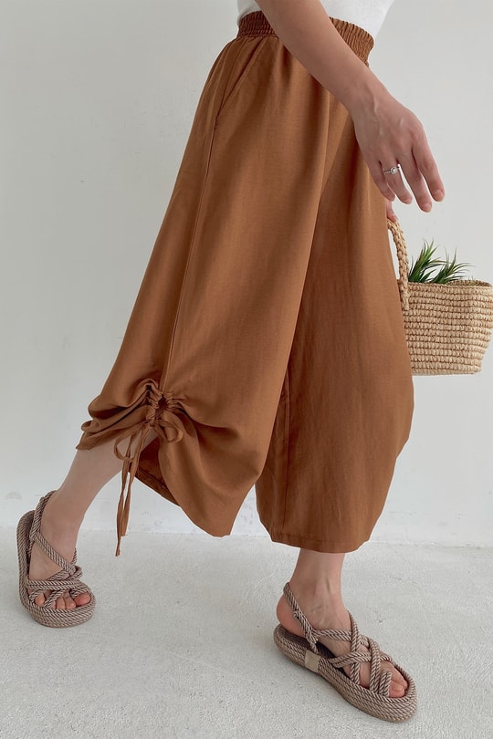 Büzgülü Culotte Pantolon Kahverengi