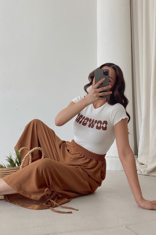 Büzgülü Culotte Pantolon Kahverengi