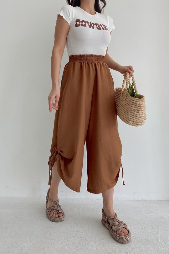 Büzgülü Culotte Pantolon Kahverengi