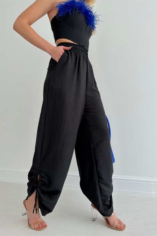Büzgülü Summer Pantolon Siyah
