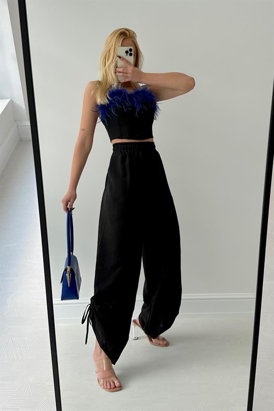 Büzgülü Summer Pantolon Siyah