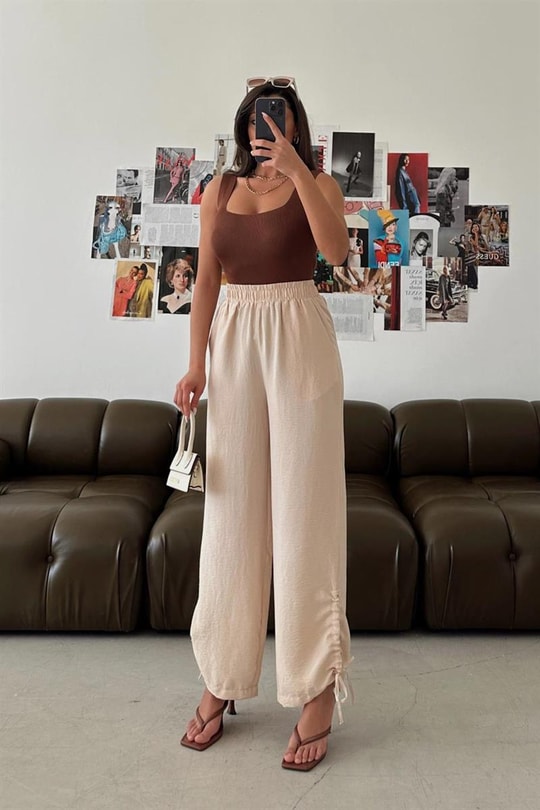Büzgülü Summer Pantolon Taş