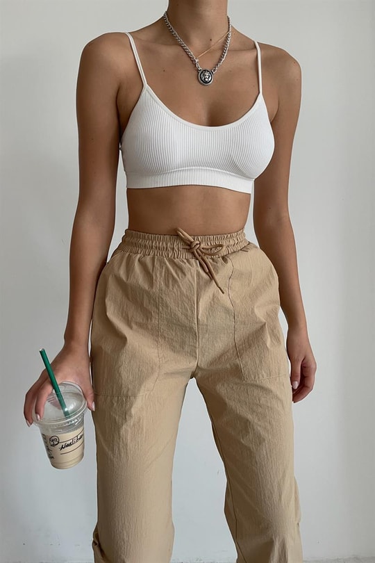 Cep Detay Jogger Pantolon Camel