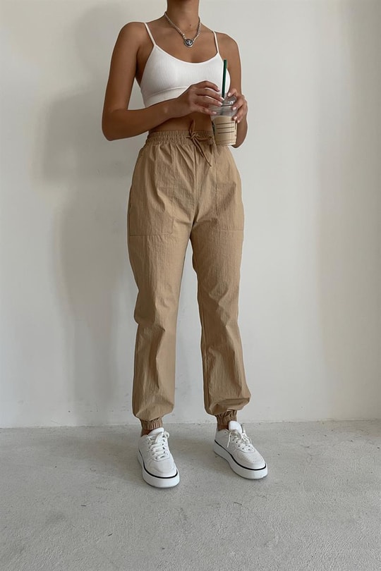 Cep Detay Jogger Pantolon Camel