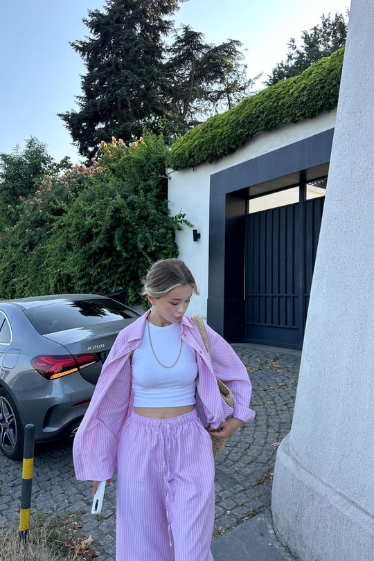 Çizgili Relax Pantolon Pembe