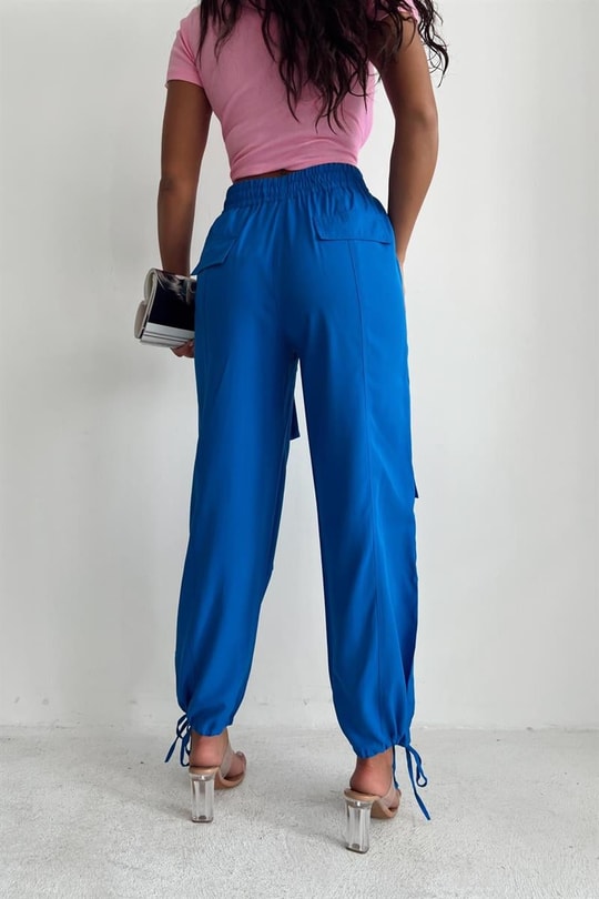 Çok Cepli Jogger Pantolon Saks Mavisi