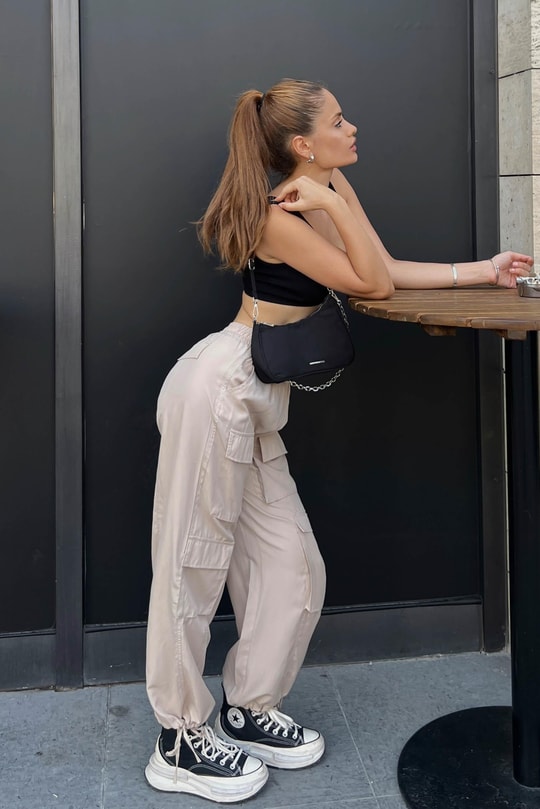 Çok Cepli Jogger Pantolon Taş